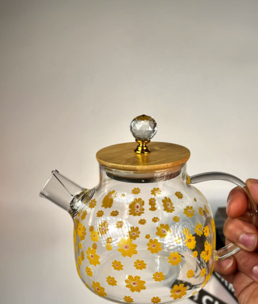 قوري زجاج مع غطاء مطعم بالكريستال