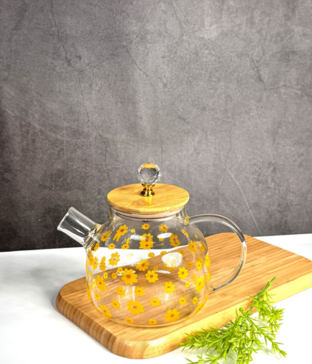 قوري زجاج مع غطاء مطعم بالكريستال