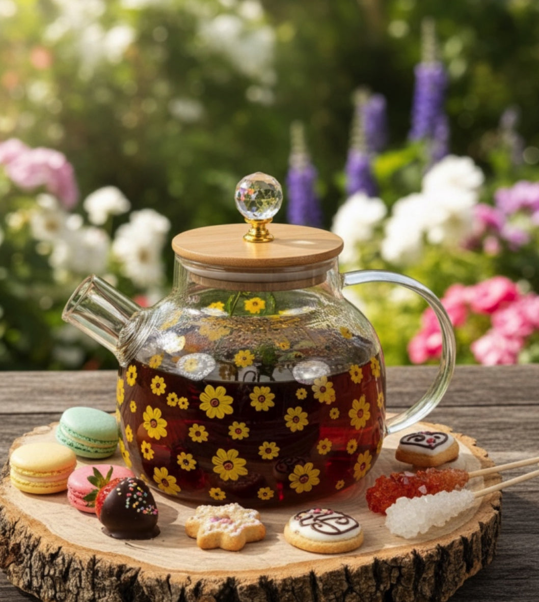 قوري زجاج مع غطاء مطعم بالكريستال