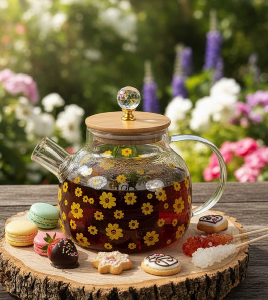 قوري زجاج مع غطاء مطعم بالكريستال